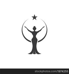 Silhouette retro lady with dress and star vector design