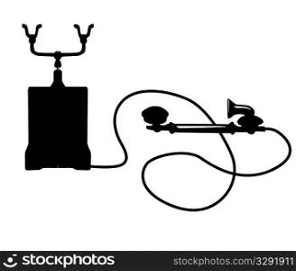 silhouette retro telephone on white background