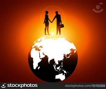 Silhouette. Robot with human connect relationships. Concept business vector illustration. . Silhouette. Robot with human connect relationships. Concept business vector illustration.