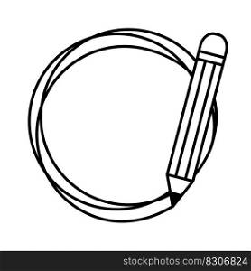 Silhouette round frame with pencil. Vector illustration on white background.	