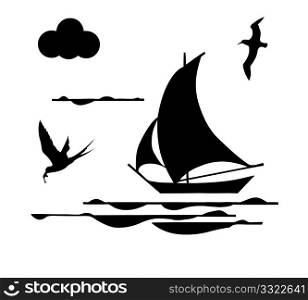silhouette sailfish on white background