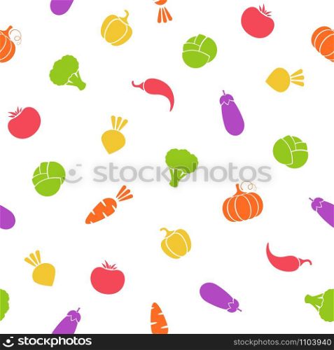 Silhouette seamless vegetable pattern vector flat illustration. Modern seamless texture pattern design with outline vegetable in natural colors for healthy diet decor, wallpaper or vegan fabric print. Silhouette seamless vegetable pattern illustration