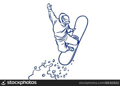 silhouette snowboarder jumping on a snowboard, winter sports. Comic cartoon style pop art illustration vector retro. silhouette snowboarder jumping on a snowboard, winter sports
