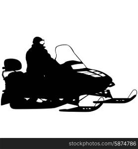 Silhouette snowmobile on white background. Vector illustration.