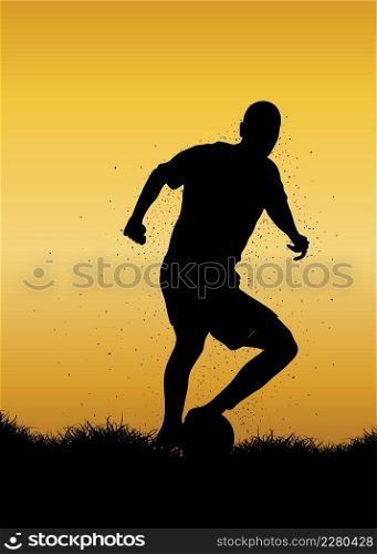 Silhouette soccer player running with the ball