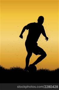 Silhouette soccer player running with the ball