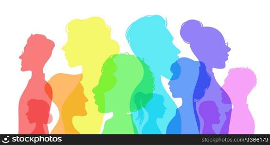 Silhouette social diversity. People of diverse culture. Men and women group profile. Racial equality in multicultural society vector concept. Multiethnic girls and boys, communication and friendship. Silhouette social diversity. People of diverse culture. Men and women group profile. Racial equality in multicultural society vector concept