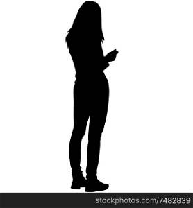 Silhouette stands girl on a white background.. Silhouette stands girl on a white background