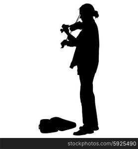 Silhouette street violinist on white background. Vector illustration.