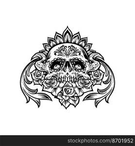 Silhouette Sugar Skull Mexican with Ornaments vector illustrations for your work logo, merchandise t-shirt, stickers and label designs, poster, greeting cards advertising business company or brands