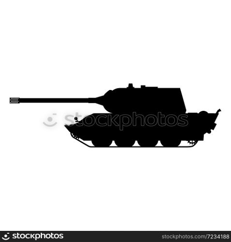 Silhouette Tank German World War 2 Tiger 3 heavy tank icon. Silhouette Tank German World War 2 Tiger 3 heavy tank icon. Military army machine war, weapon, battle symbol silhouette side view. Vector illustration isolated