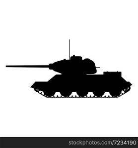 Silhouette tank Soviet World War 2 T34 medium tank icon. Silhouette tank Soviet World War 2 T34 medium tank icon. Military army machine war, weapon, battle symbol silhouette side view. Vector illustration isolated