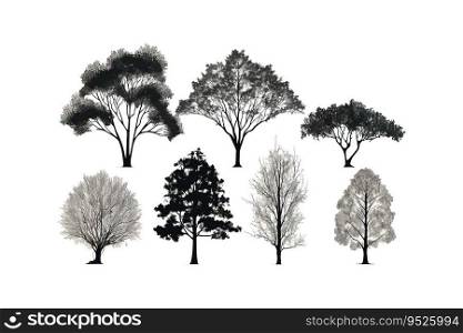 Silhouette tree line drawing set. Vector illustration desing.