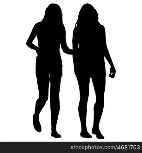 Silhouette two lesbian girls hand to hand isolated on white background. Vector illustration. Silhouette two lesbian girls hand to hand isolated on white background. Vector illustration.