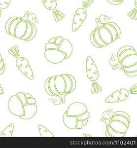 Silhouette vegetable seamless pattern vector flat illustration. Natural food pattern design with line vegetable seamless texture in green and white color for organic fabric print or wallpaper template. Green silhouette vegetable seamless pattern design