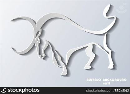 Silhouette wild bull on a gray background