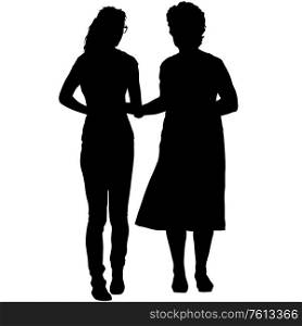 Silhouette woman and woman walking hand in hand.. Silhouette woman and woman walking hand in hand