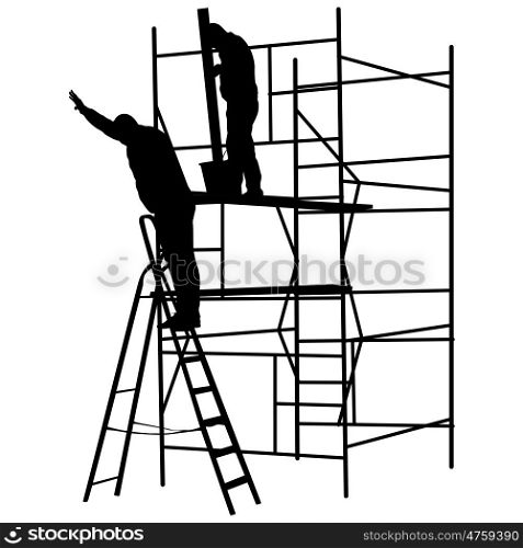 Silhouette worker climbing the ladder. Vector illustration. Silhouette worker climbing the ladder. Vector illustration.