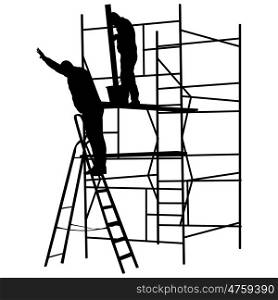 Silhouette worker climbing the ladder. Vector illustration. Silhouette worker climbing the ladder. Vector illustration.