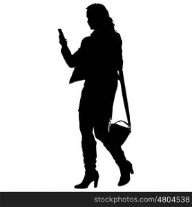 Silhouette young girl with handbag standing. Vector illustration. Silhouette young girl with handbag standing. Vector illustration.