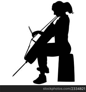 Silhouettes a musician playing the cello on a white background.. Silhouettes a musician playing the cello on a white background