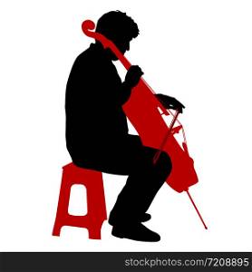 Silhouettes a musician playing the cello on a white background.. Silhouettes a musician playing the cello on a white background