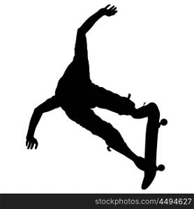 Silhouettes a skateboarder performs jumping. Vector illustration. Silhouettes a skateboarder performs jumping. Vector illustration.