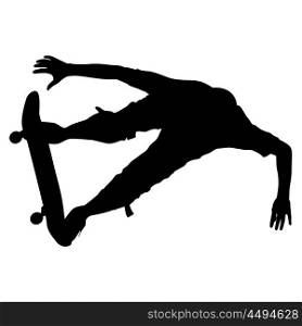 Silhouettes a skateboarder performs jumping. Vector illustration. Silhouettes a skateboarder performs jumping. Vector illustration.