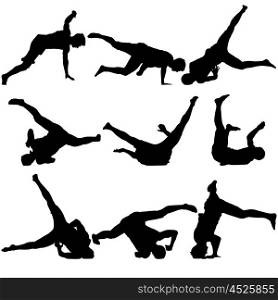 Silhouettes breakdancer on a white background. Vector illustration. Silhouettes breakdancer on a white background. Vector illustration.