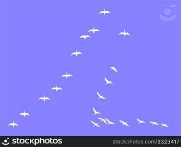 silhouettes flock geese isolated on blue background