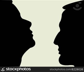 Silhouettes male and feminine person on light background