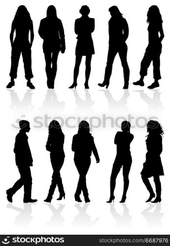 Silhouettes man and women