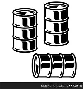 Silhouettes metal barrels for oil on white background. Vector illustration.