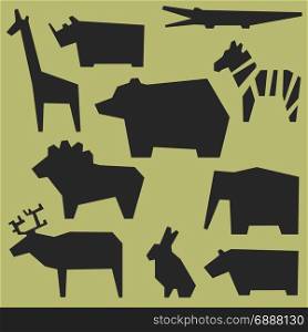 Silhouettes of animals. Zoo background with geometric silhouettes of animals.