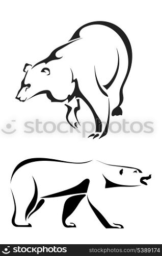 Silhouettes of bears on a white background