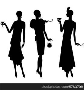 Silhouettes of beautiful girl 1920s style.