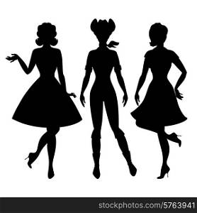Silhouettes of beautiful pin up girls 1950s style.