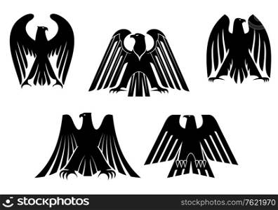Silhouettes of black eagles for heraldry and tattoo design