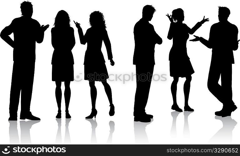 Silhouettes of business people having conversations