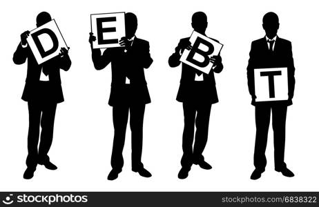 Silhouettes of businessmen holding panels isolated on white