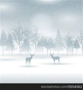 Silhouettes of deer in a winter landscape