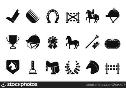 Silhouettes of equestrian sport symbols. Racing horse for sport equestrian competition, jockey riding, vector illustration. Silhouettes of equestrian sport symbols. Racing horse