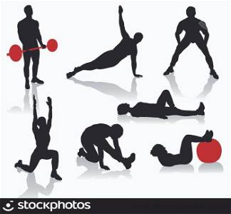 Silhouettes of exercises people