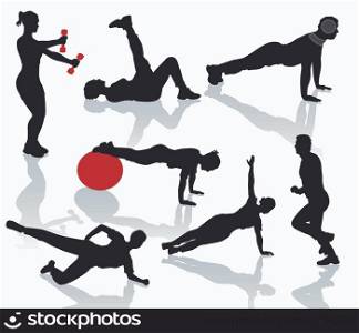 Silhouettes of exercises people