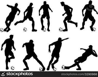 Silhouettes of football players in various poses