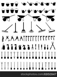 silhouettes of garden tools