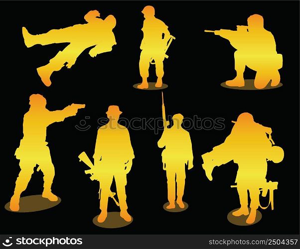 silhouettes of golden soldiers