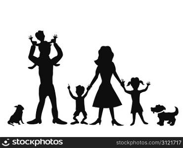 silhouettes of happy family on white background