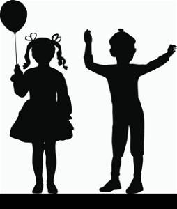 Silhouettes of happy kids - girl and boy