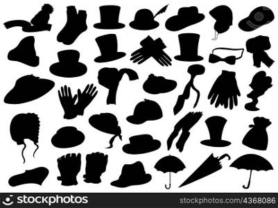 Silhouettes of hats, gloves and other clothes